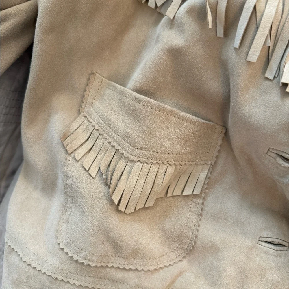 Ralph Lauren Camel Suede Leather Jacket Western Style Boho Fringe - Picture 13 of 17